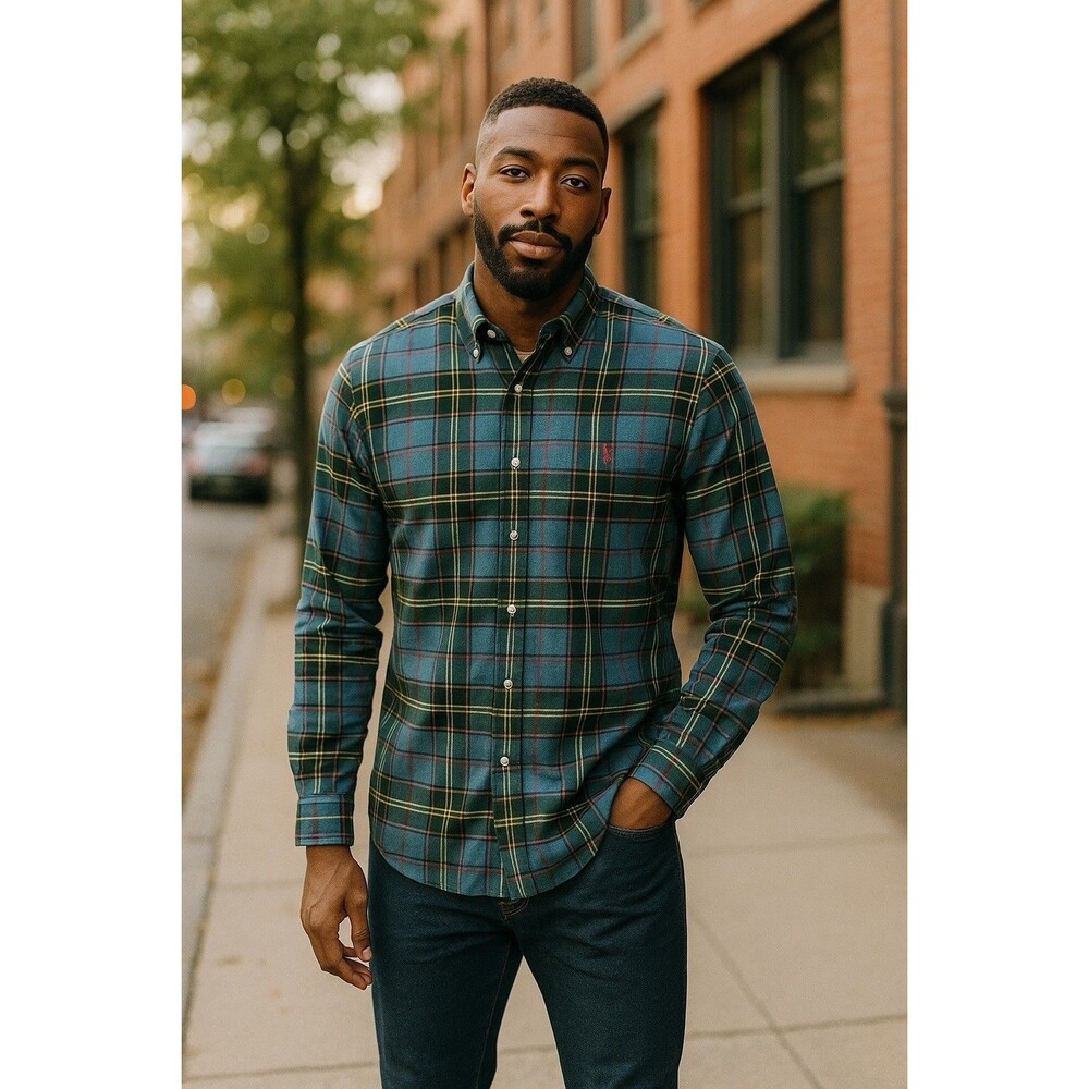 Polo Ralph Lauren Pony Tartan Plaid Oxford Long Sleeve Classic Fit Dress Shirt M